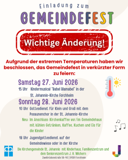 Wichtige Änderung zum Gemeindefest St. Johannis