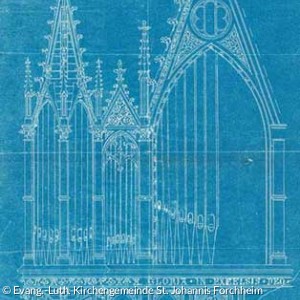 Teilskizze (Blaupause) Orgelgehäuse (Quelle: Evang.-Luth. Kirchengemeinde St. Johannis Forchheim)
