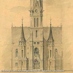 Ausgeführter Entwurf Kirche Forchheim, Gustav Haeberle, 1893 (Quelle: Evang.-Luth. Kirchengemeinde St. Johannis Forchheim)