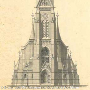 Erster Entwurf Kirche Forchheim, Gustav Haeberle, 1889 (Evang.-Luth. Kirchengemeinde St. Johannis Forchheim)