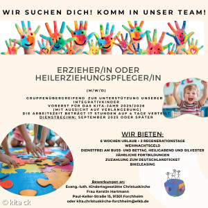 Heilerziehungspfleger/in oder Erzieher/in für das Kita-Jahr 2025/26 gesucht!