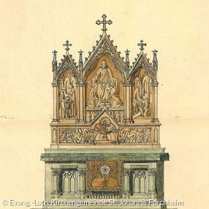 Entwurf für einen Altaraufbau, Heinrich Dolmetsch, Stuttgart, 1904 (Quelle: Evang.-Luth. Kirchengemeinde St. Johannis Forchheim)