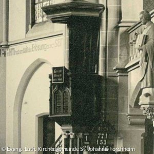 Kanzel mit Schalldeckel von 1921 (Quelle: Evang.-Luth. Kirchengemeinde St. Johannis Forchheim)