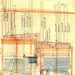 Planskizze Durchschnitt durch Schwellwerk und Hauptwerk (Quelle: Gerhard Walcker-Mayer)